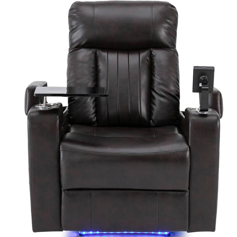 Power Recliner Chair with USB Charging Port, Office Chair with Cup Holders, Leather Lounge Chair with Swivel Tray