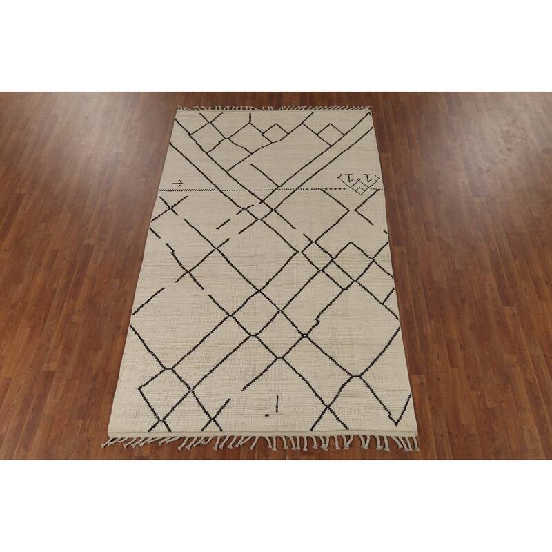 All-Over Geometric Moroccan Area Rug Hand-Knotted Wool Carpet - 7'9"x 9'8"