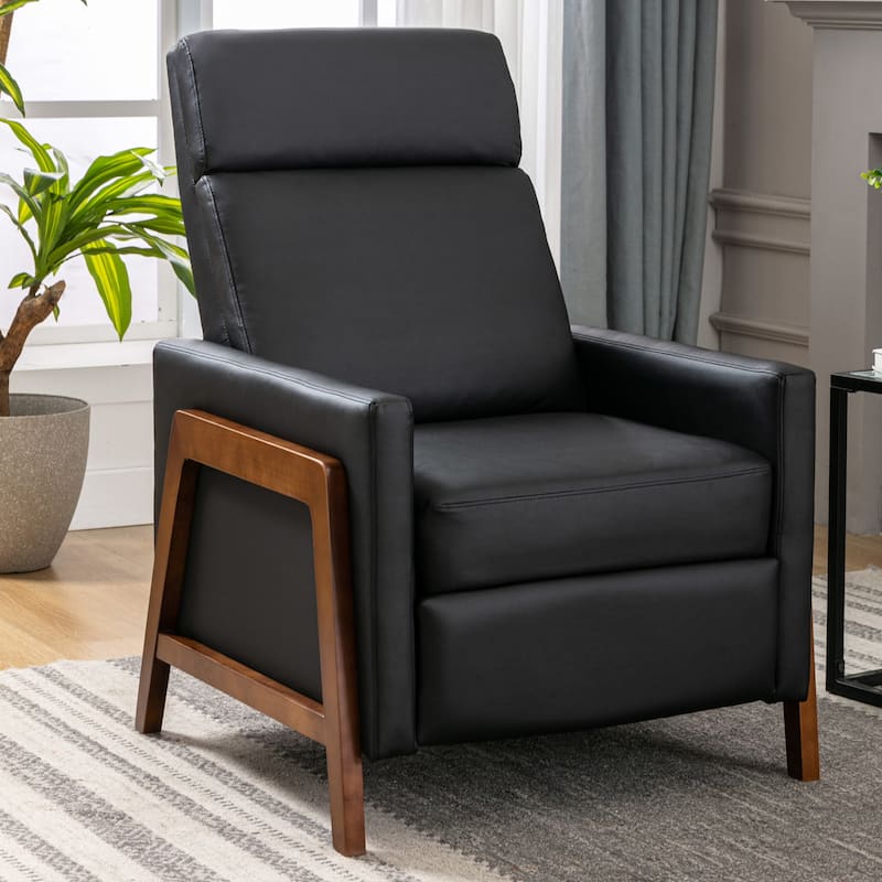 Wood-Framed Recliner Chair with High-Density Foam Seat and Adjustable ...