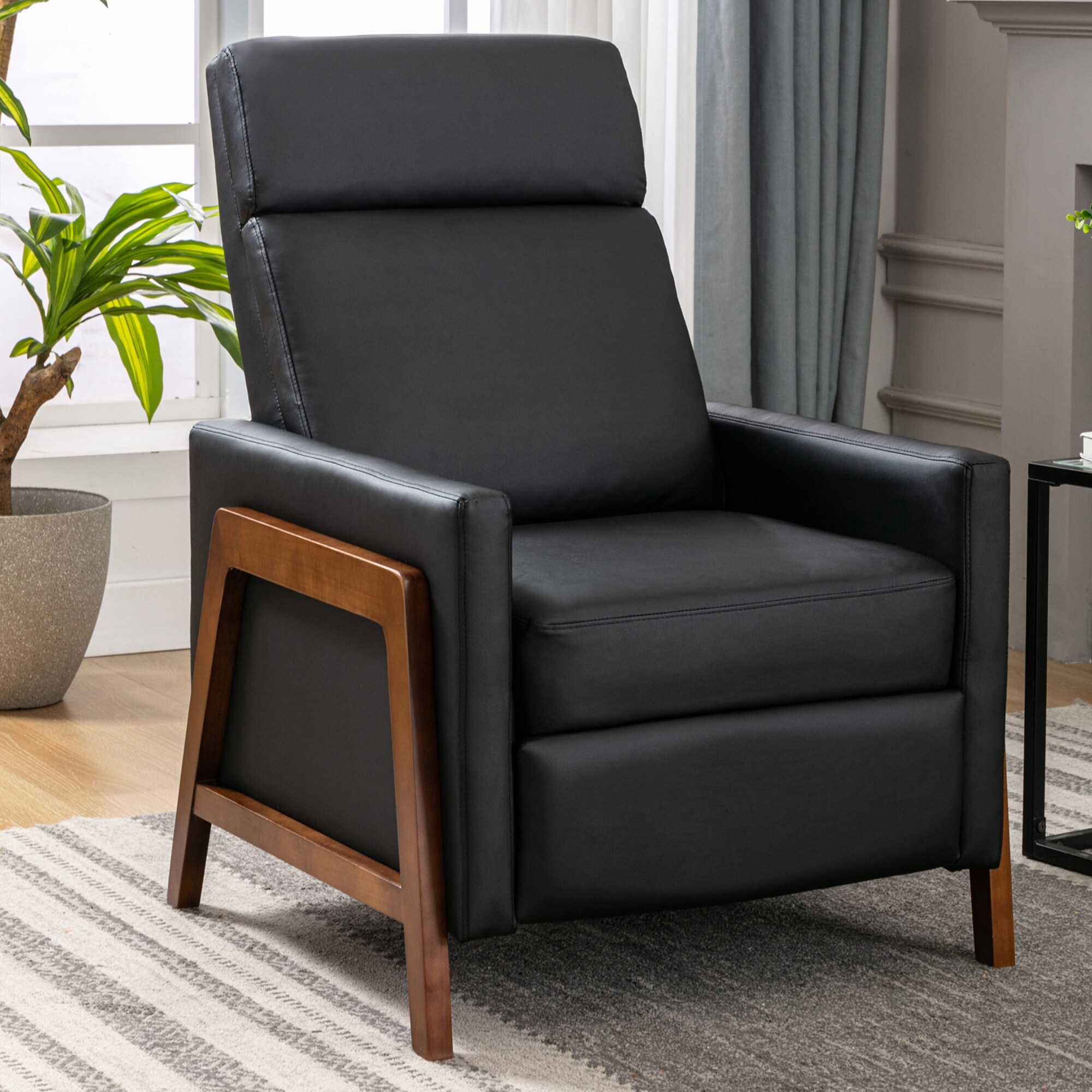 Wood framed PU Leather Accent Chairs Adjustable Recliner Chair