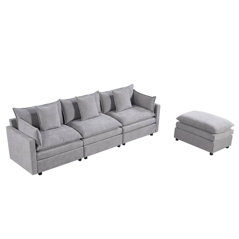108.66" L-Shaped 4-Seat Sectional Sofa with Convertible Chaise and Ottoman, Spacious Cloud Couch Design
