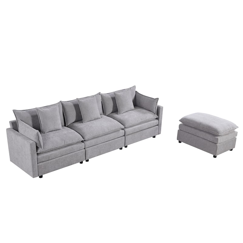 108.66" L-Shaped 4-Seater Sectional Sofa with Convertible Chaise and Ottoman, Spacious Cloud Design