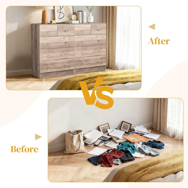 5-Drawer Dresser For Bedroom And Chest Of Drawers With Sturdy Construction Wood Storage Organizer For Closet