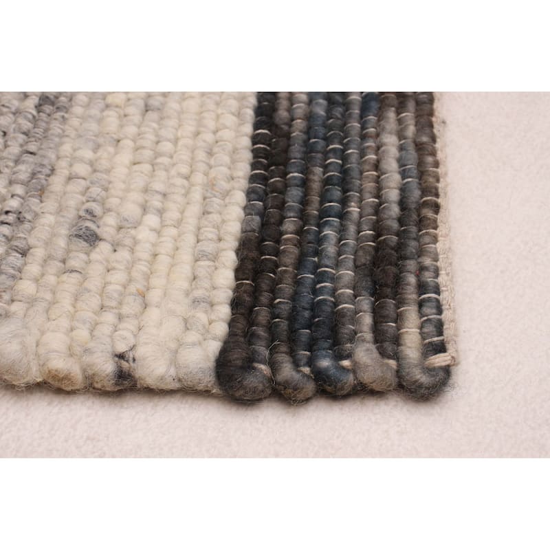ECARPETGALLERY Braid weave Sienna Grey, Ivory Wool Rug - 4'0 x 5'9