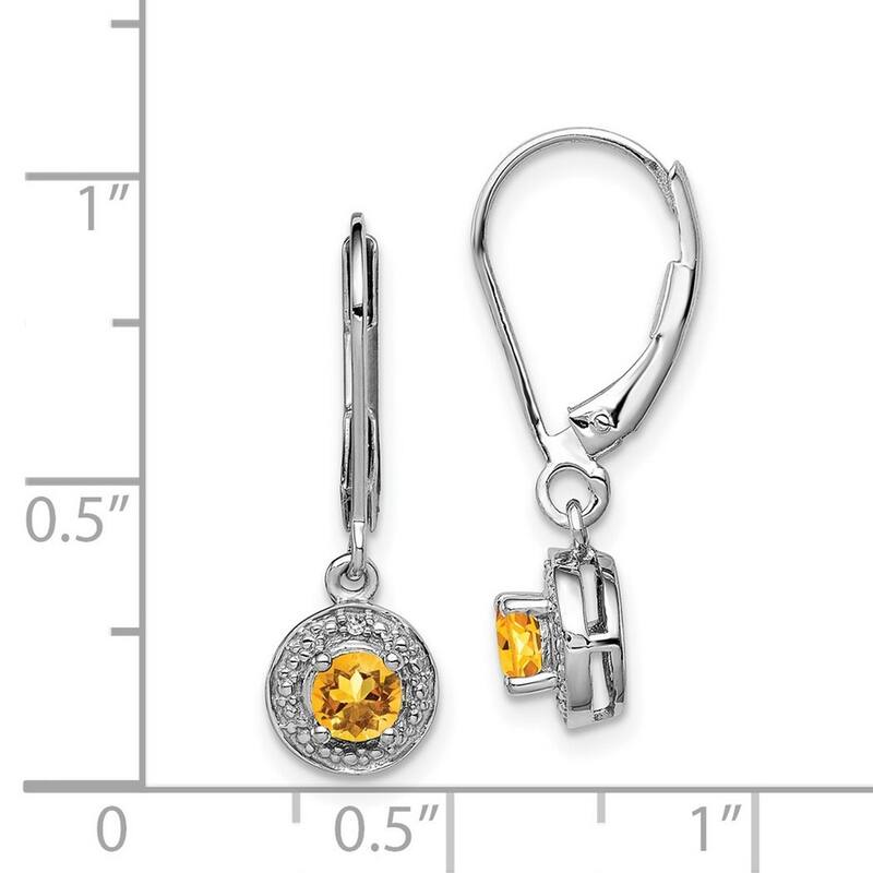Curata 925 Sterling Silver Dangle Polished Leverback Diamond and Citrine Earrings - 26x7mm