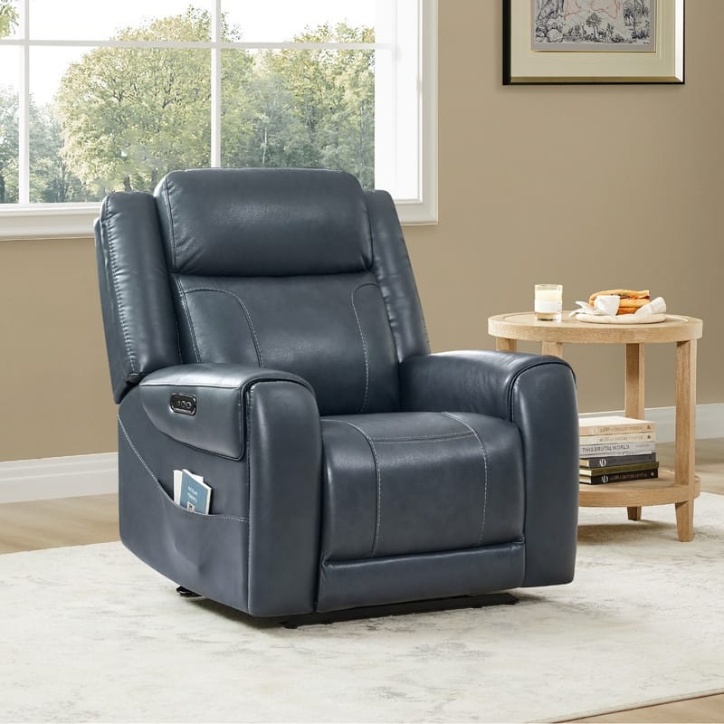 Spruce & Spring Leo Dual Motor Genuine Leather Power Recliner With Power Headrest
