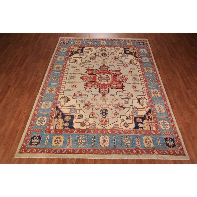 Vegetable Dye Heriz Area Rug Handmade Wool Carpet - 8'0" x 10'1"