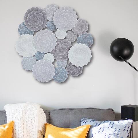 Multi-Color Flowers Round Metal Wall Art Decor