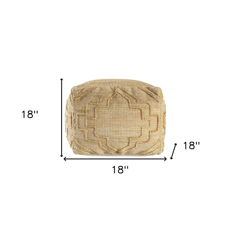 HomeRoots 18" Natural Jute Blend Cube Quatrefoil Pouf Ottoman
