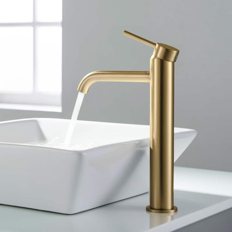 Luxury Solid Brass Single Hole Bathroom Vessel Sink Faucet