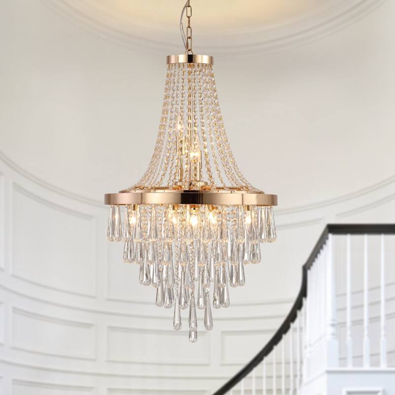 Chrome Crystal Chandelier with Adjustable Height – Modern 11-Light Ceiling Fixture (No Bulbs) .