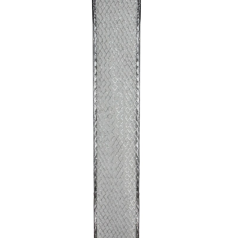 Silver Glittering Metallic Lattice Wired Christmas Craft Ribbon 2.5 x 10 Yards - 2.5"