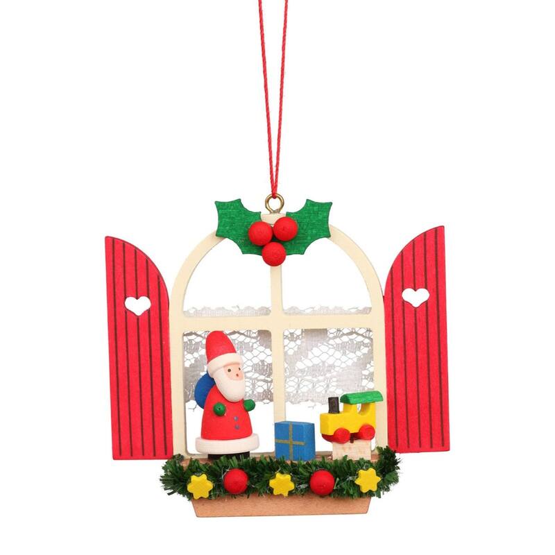 3" Red, Beige, Green Window with Santa Christian Ulbricht Ornament