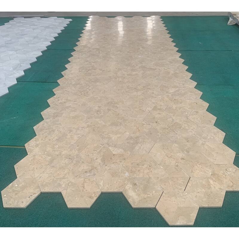 Roomfitters Hexagon Natural Marble Tile, Honed Stone for Wall and Floor, Genuine Marble, 12-Piece Box, Gold Yellow Beige