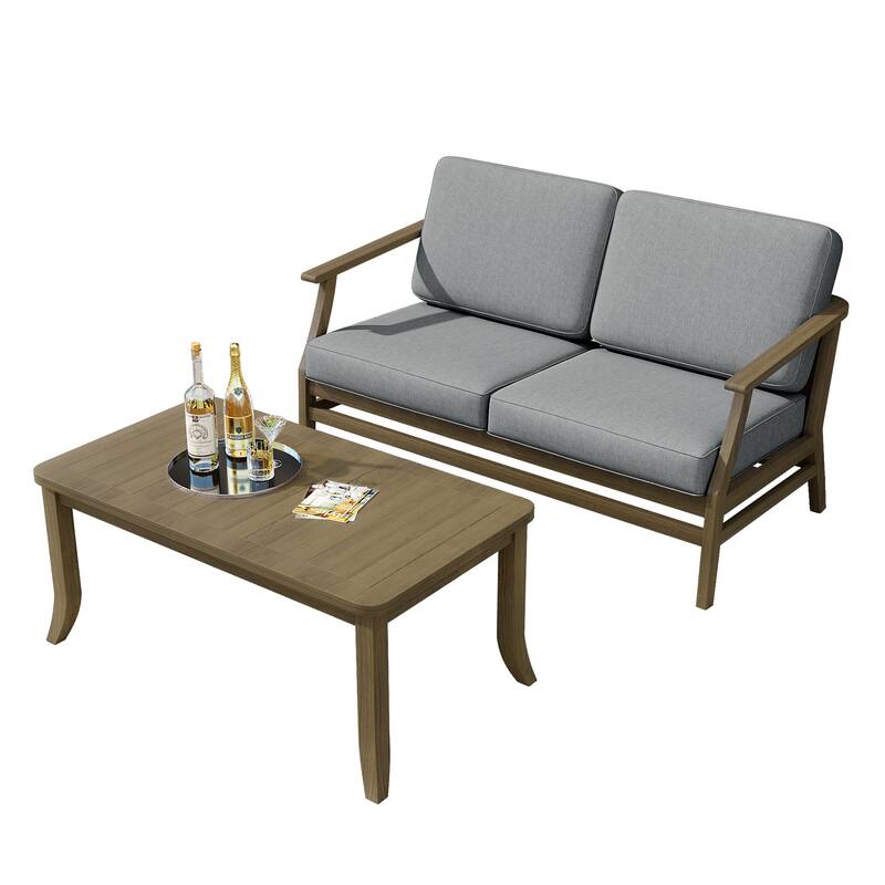 Teak Outdoor Patio Loveseat and Coffee Table Set (2-Piece)