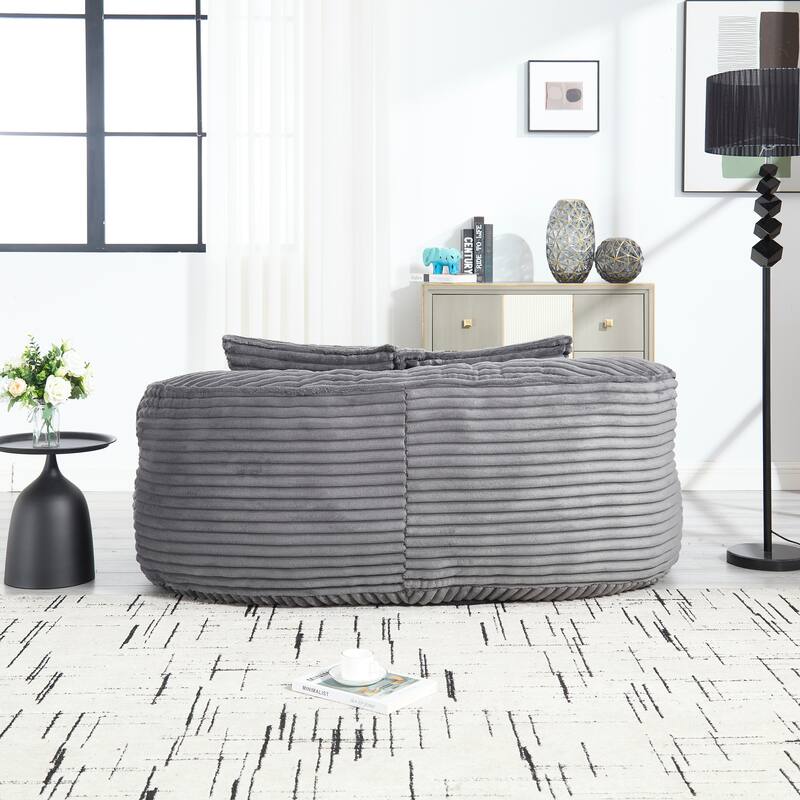 Corduroy Bean Bag Chair, Foam-Filled Lazy Floor Sofa with 3 Pillows, Soft Upholstered Lounge Chair for Adults & Teens