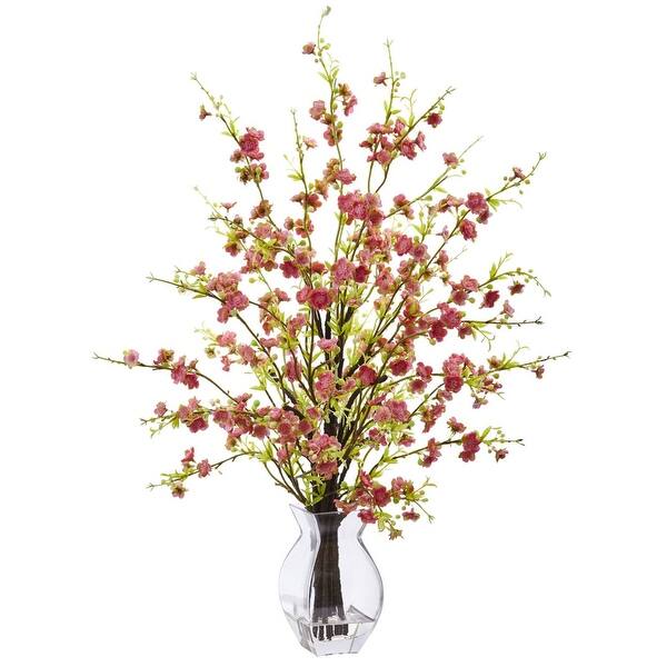 Nearly Natural Home Decor Cherry Blossom In Glass Vase Pink On Sale Overstock 27722506
