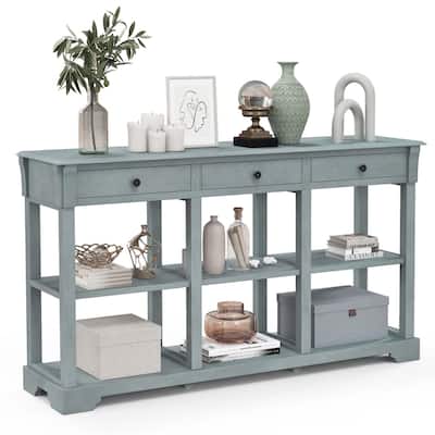 Costway 58'' Long Sofa Table with Storage Retro Console Table with 3 - See Details