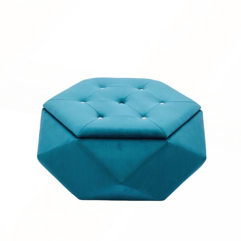 Elegant Velvet Polygon Diamond Tufted Storage Ottoman for Living Room and Bedroom