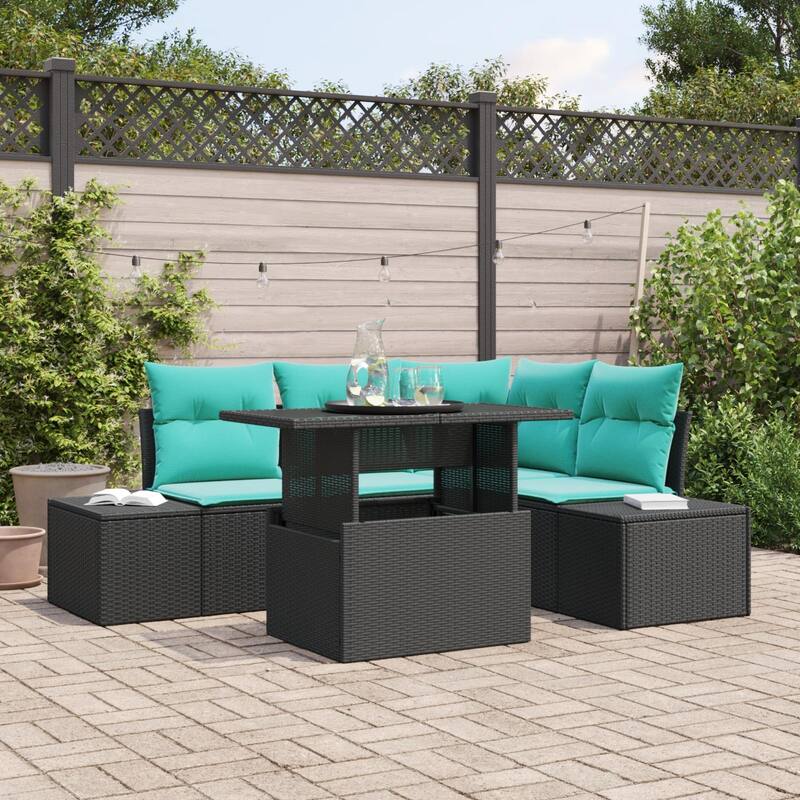 vidaXL 5 Piece Garden Sofa Set with Cushions - 82.3×60.6×27.2 - Black