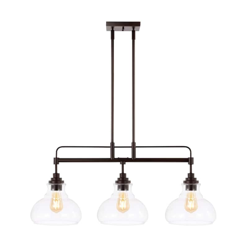 Abbott 32.5" 3-Light Farmhouse Industrial Iron/Glass Linear LED Pendant, Oil Rubbed Bronze/Clear by JONATHAN Y
