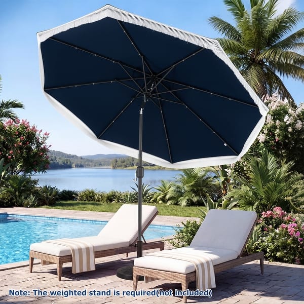 9ft solar patio umbrella Gymax 9FT Solar Patio Umbrella w/24 LED Lights Fringe Push Button Tilt -  Bed Bath & Beyond