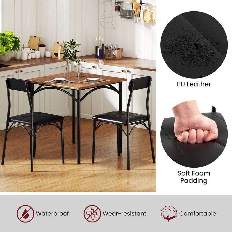 Costway 3 PCS Dining Table Set with Upholstered Seats Padded Backrests