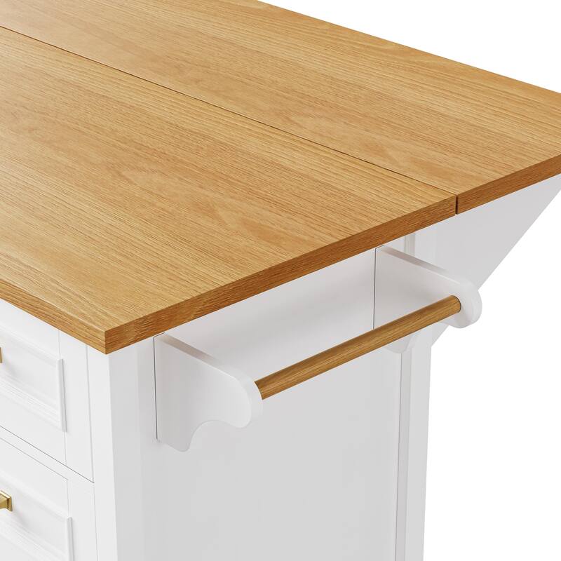 Mobile Kitchen Island with Five Drawers Adjustable Shelf and Spice Rack