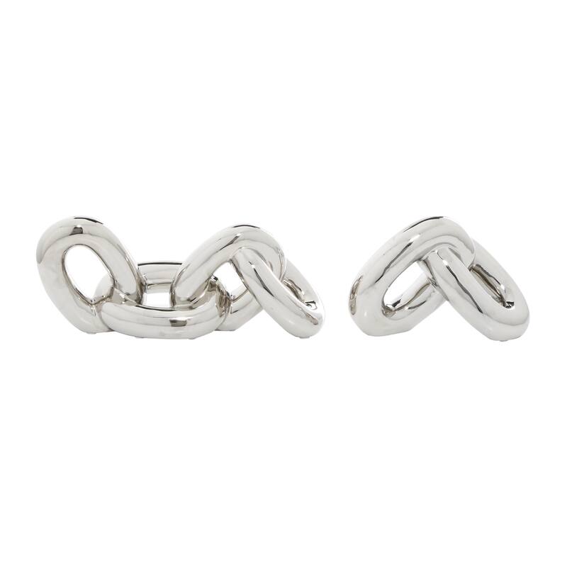 Porcelain Ceramic Chain Decorative Sculpture - Set of 2 Gold, Silver - CosmoLiving by Cosmopolitan