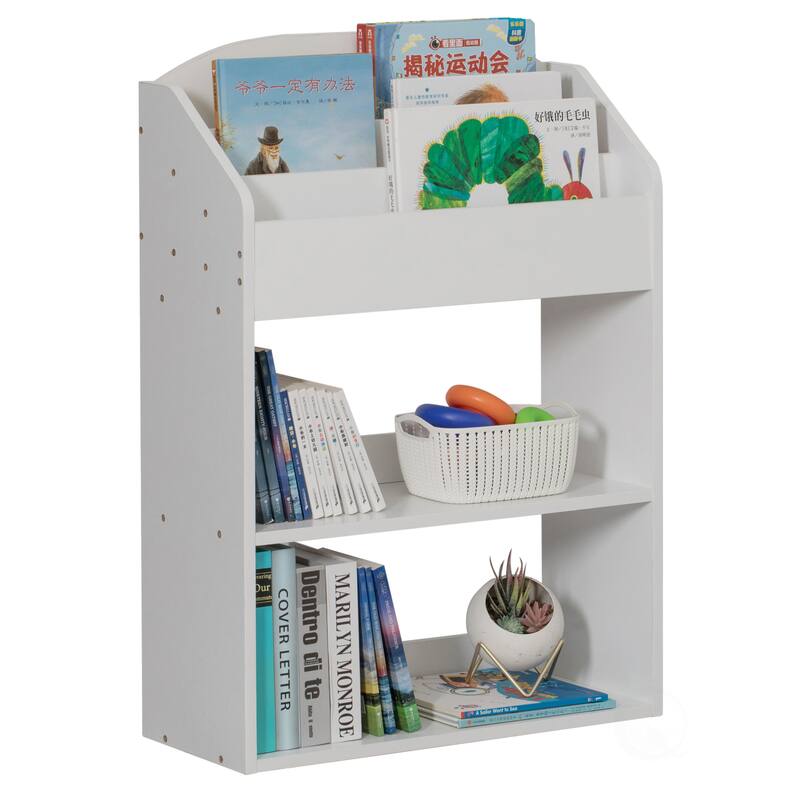 Modern Wooden Storage Bookcase with Shelf, Playroom Living and Office - White
