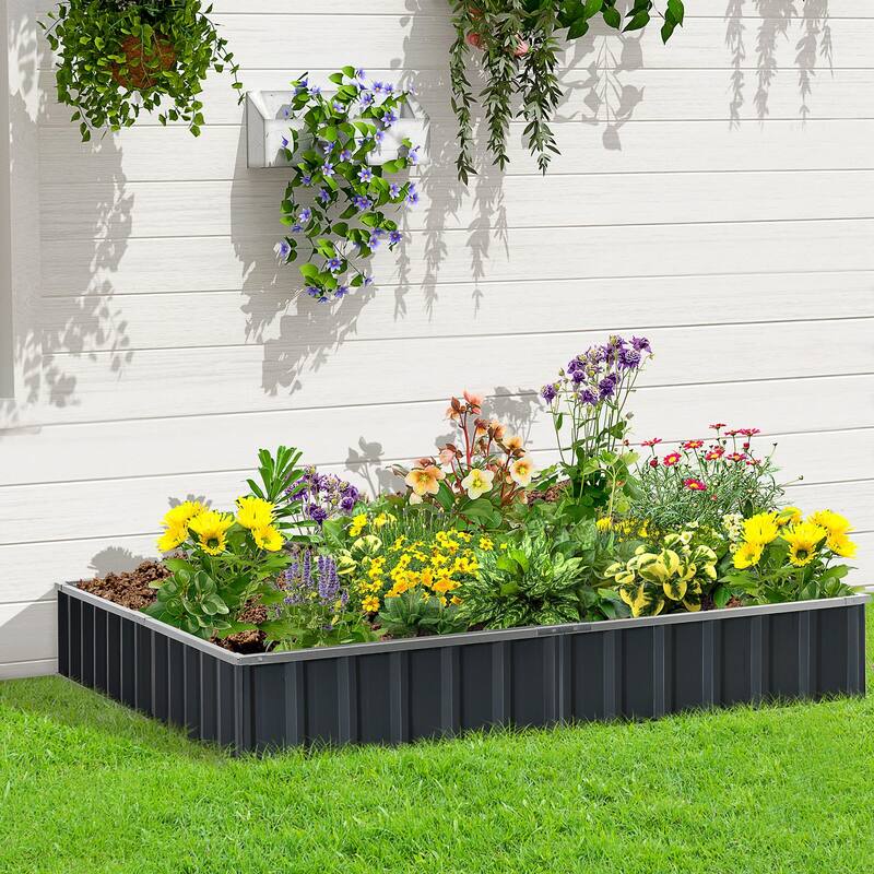 Galvanized Metal Planter Box Floor-Standing Garden Beds Raised Garden Bed with Open Bottom for Courtyard Vegetables Flowers