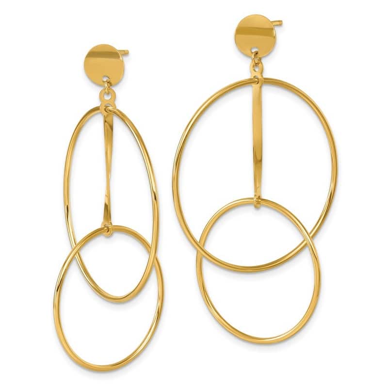 Curata Solid 18k Yellow Gold Italian 54x32mm Double Circle Statement Post Earrings