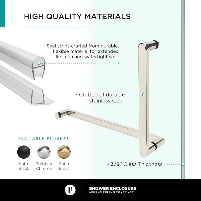 Fine Fixtures Shower Enclosure Neo Angle Frameless Tempered Glass
