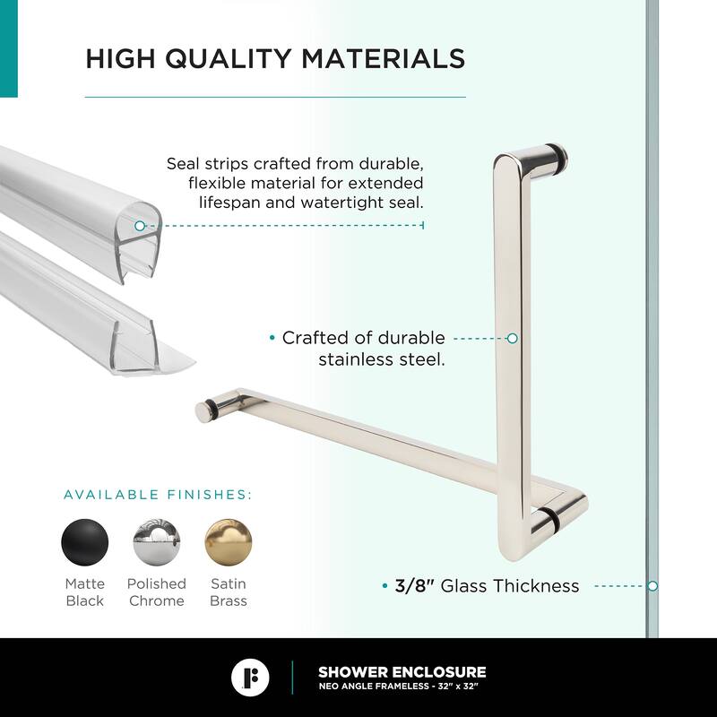 Neo Angle, Acrylic Shower Base with Compatible Glass Frameless Shower Enclosure