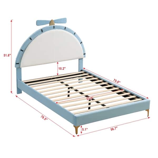 dimension image slide 0 of 2, Upholstered Platform Bed with Alarm Clock Shaped Headboard