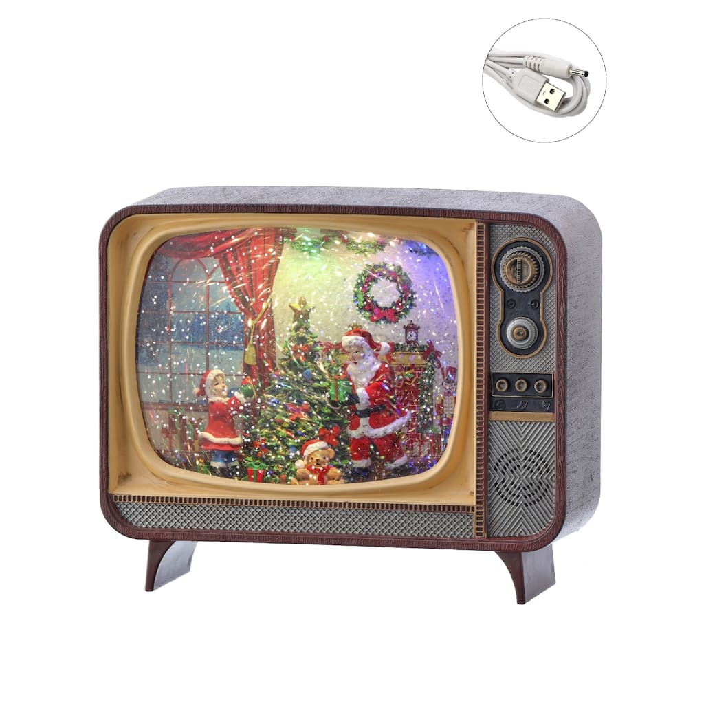 8.5" LED Lighted Santa Scene TV Christmas Globe with USB and Timer