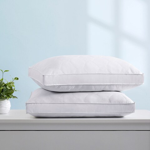 2 Pack Premium Quilted 2" Gusset Goose Feather and Down Bed Pillows for Side&Back Sleepers - White