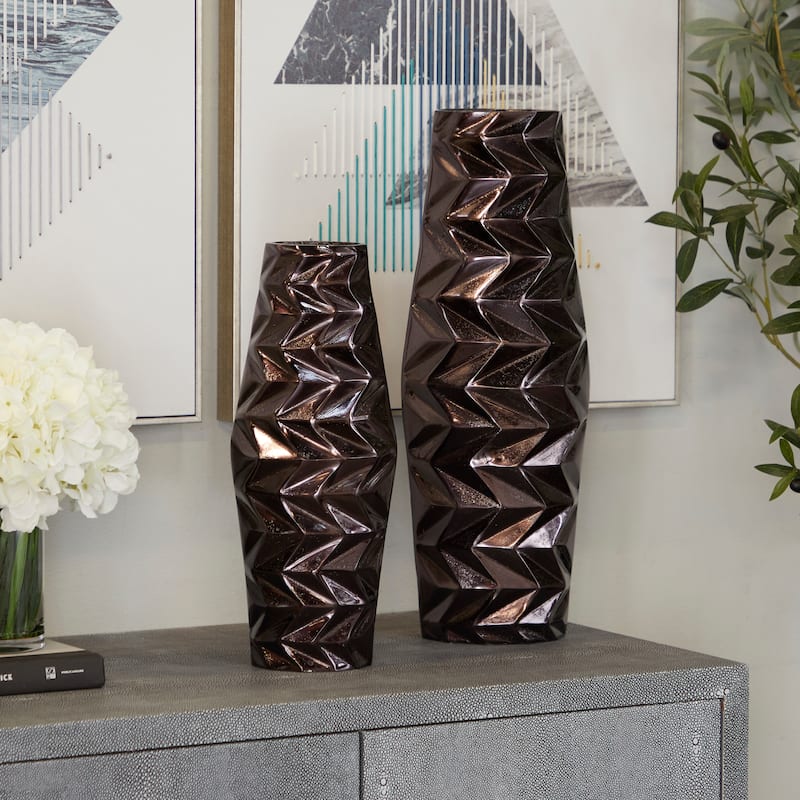 Modern Aluminum Metal Geometric Vase (Set of 2) - Silver, Gold, Black