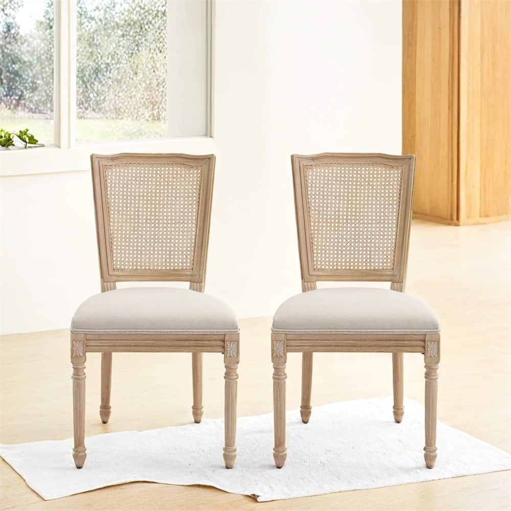 French Country Dining Chairs,Upholstered Chairs w/T-Shaped Back,2 PCS