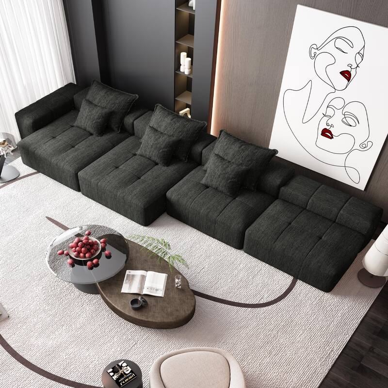 6 PCS DIY Combination Tufted Sofa Modern Oversized Modular Sectional Sofa with 6 Pillows,No Assembly Required