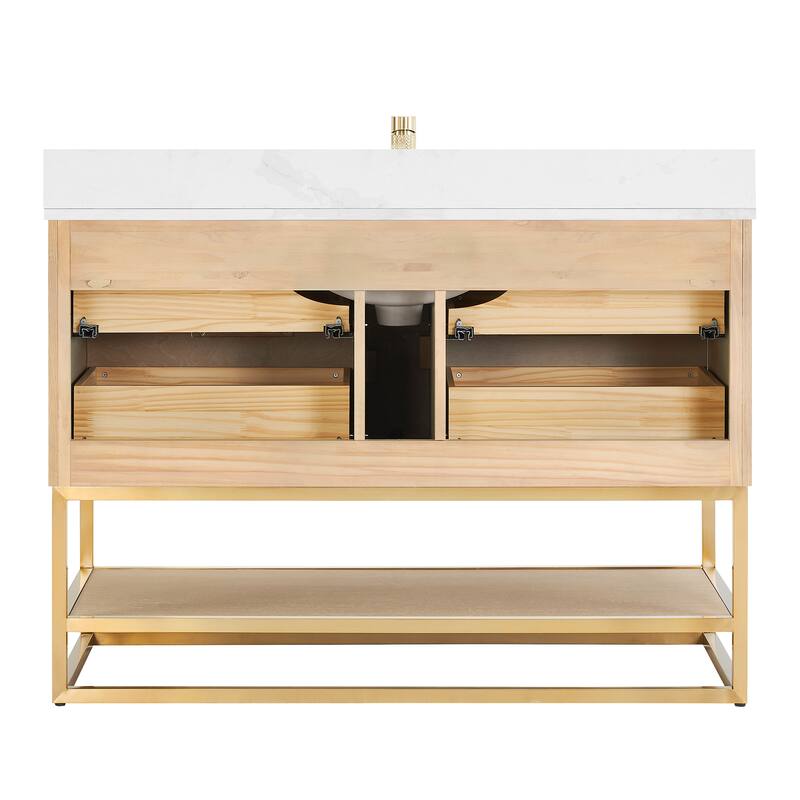 Milagro Bath Vanity with White Quartz Stone Top and Mirror