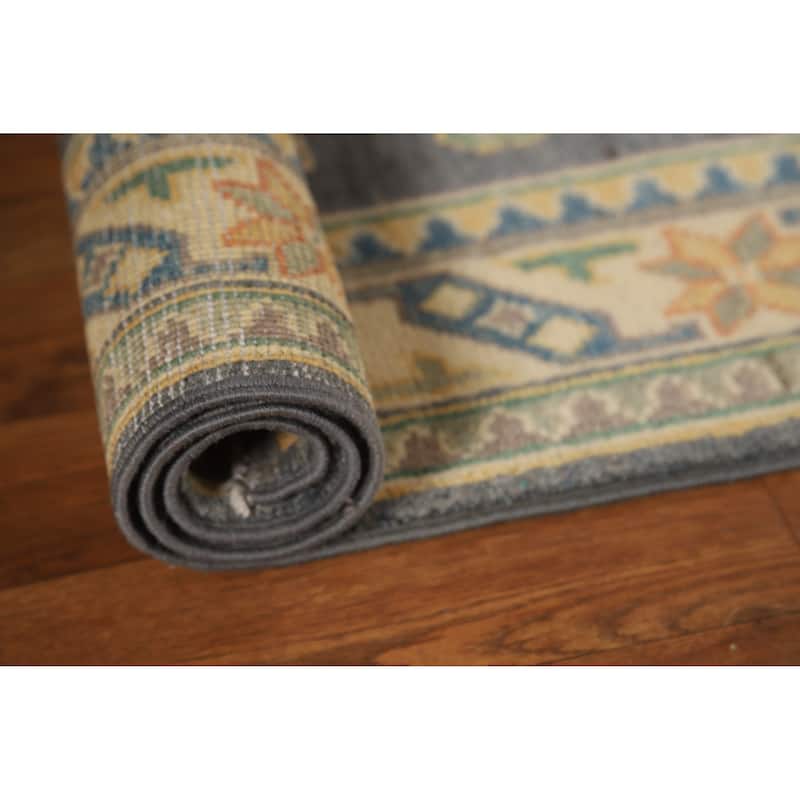 Gray Kazak Oriental Foyer Rug Handmade Wool Carpet - 2'8"x 4'3"