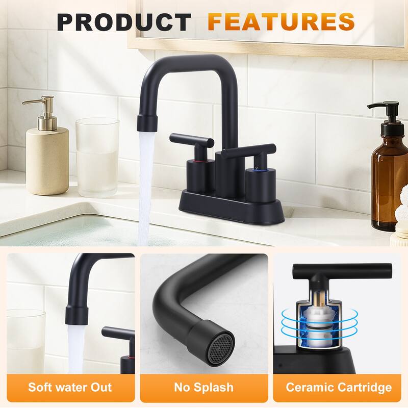 WOWOW 4 in. Centerset Double Handle Bathroom Faucet with Drain Kit