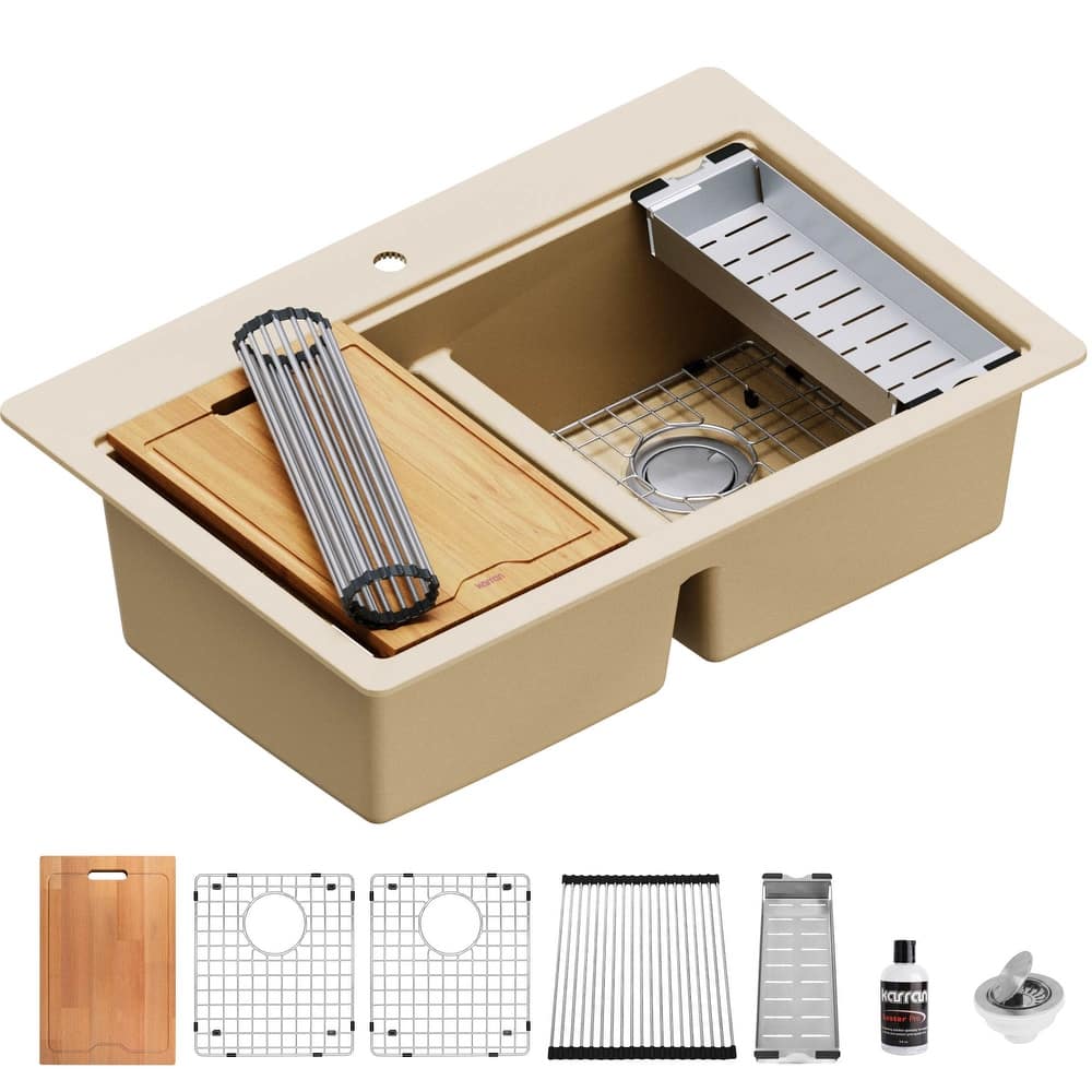 Karran USA QTWS-880 33" Drop In Double Basin Quartz Composite Kitchen