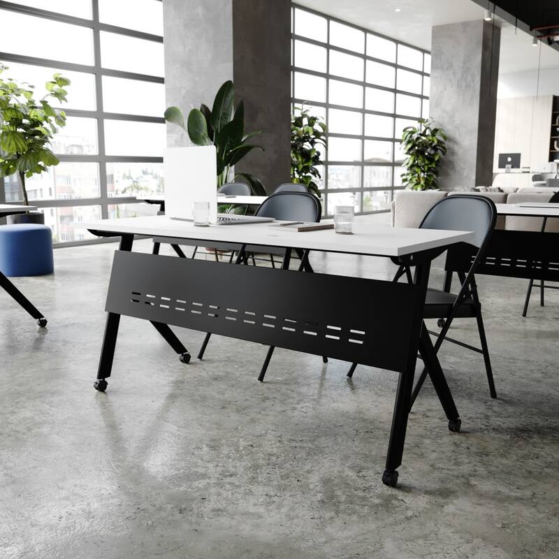 Commercial Nesting Flip Training Table with Steel Frame and Y-Legs - 23.5"W x 60"D x 30"H