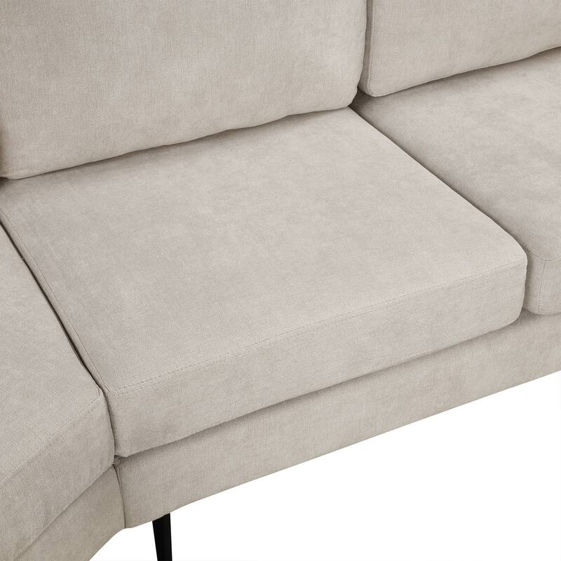 111" Chenille Curved 3-Seater Sofa with Removable Patterned Pillows