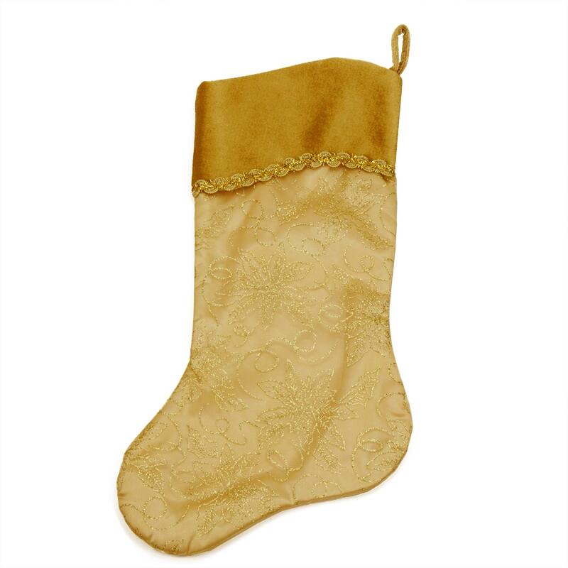 20" Gold Glittered Poinsettia Christmas Stocking