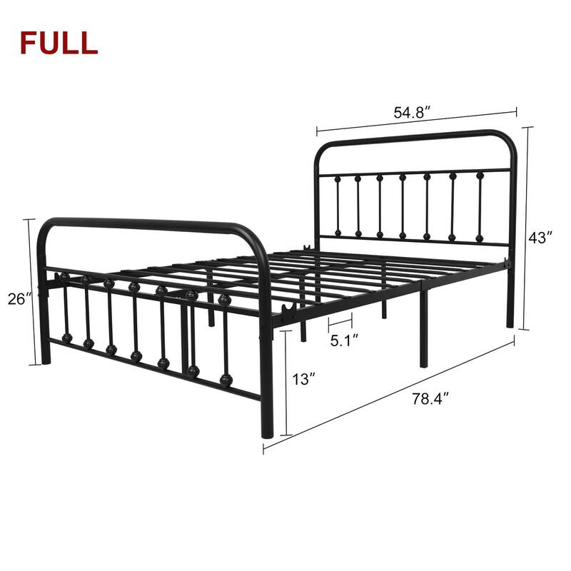 Black Metal Bed Frame Full Size with Headboard and Footboard Single Platform Mattress Base,Metal Tube and Iron-Art Bed（Full）