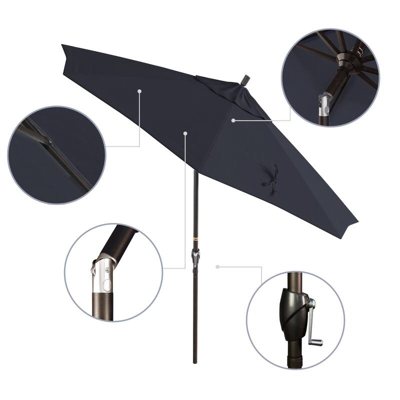 California Umbrella 9-foot Round Crank Lift, Push ButtonTilt, Bronze Frame Finish, Aluminum Patio Umbrella with Sunbrella Fabric