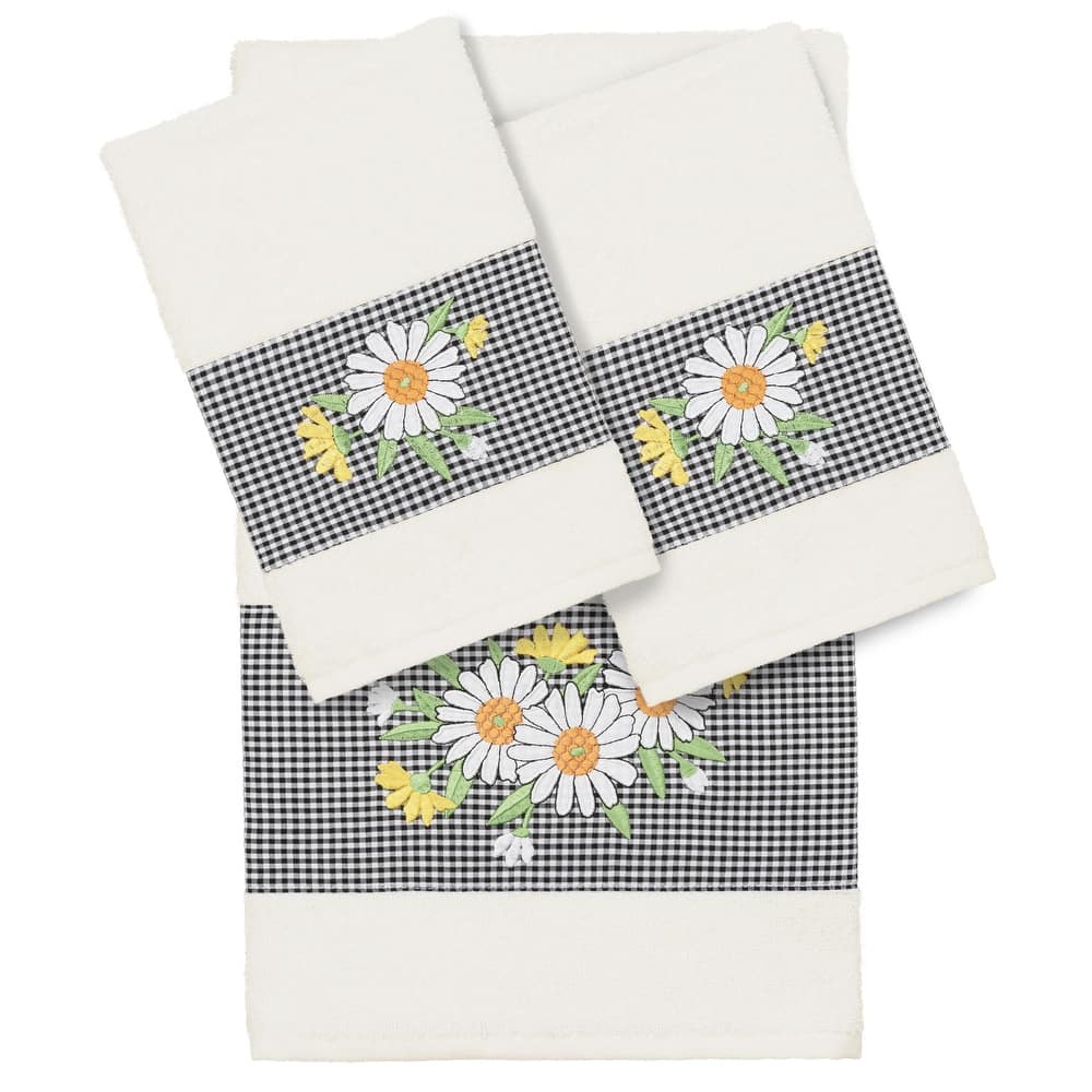 Authentic Hotel and Spa 100% Turkish Cotton Daisy 3PC Embellished Towel Set
